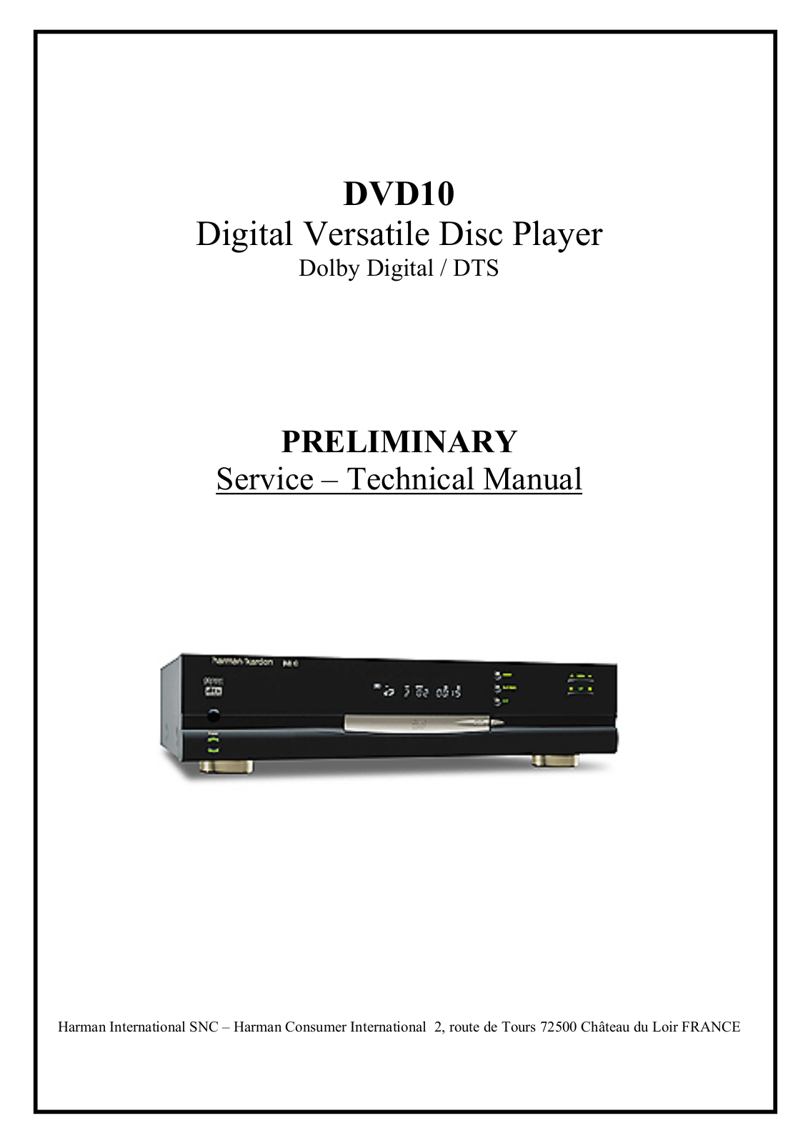 Harman Kardon DVD-10 Service Manual