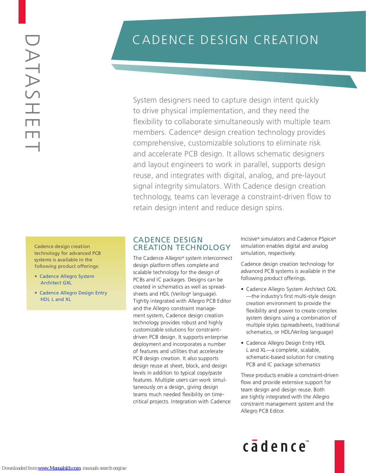 Cadence DESIGN CREATION Datasheet