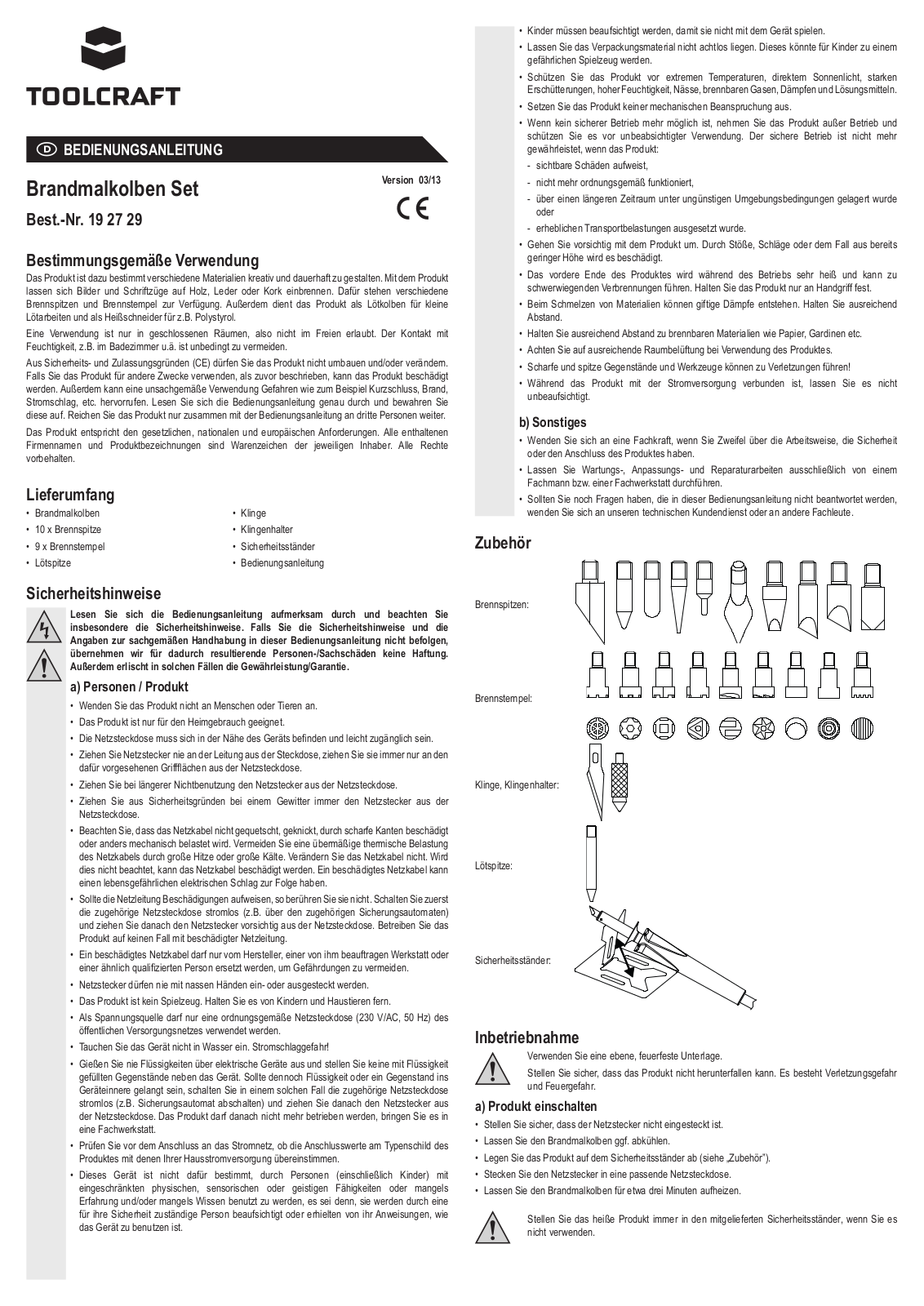 Toolcraft MD-30WBPP operation manual