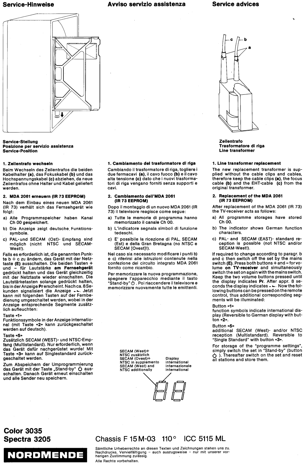 Nordmende F 15M-03, Spectra 3205, Color 3035 Service Manual