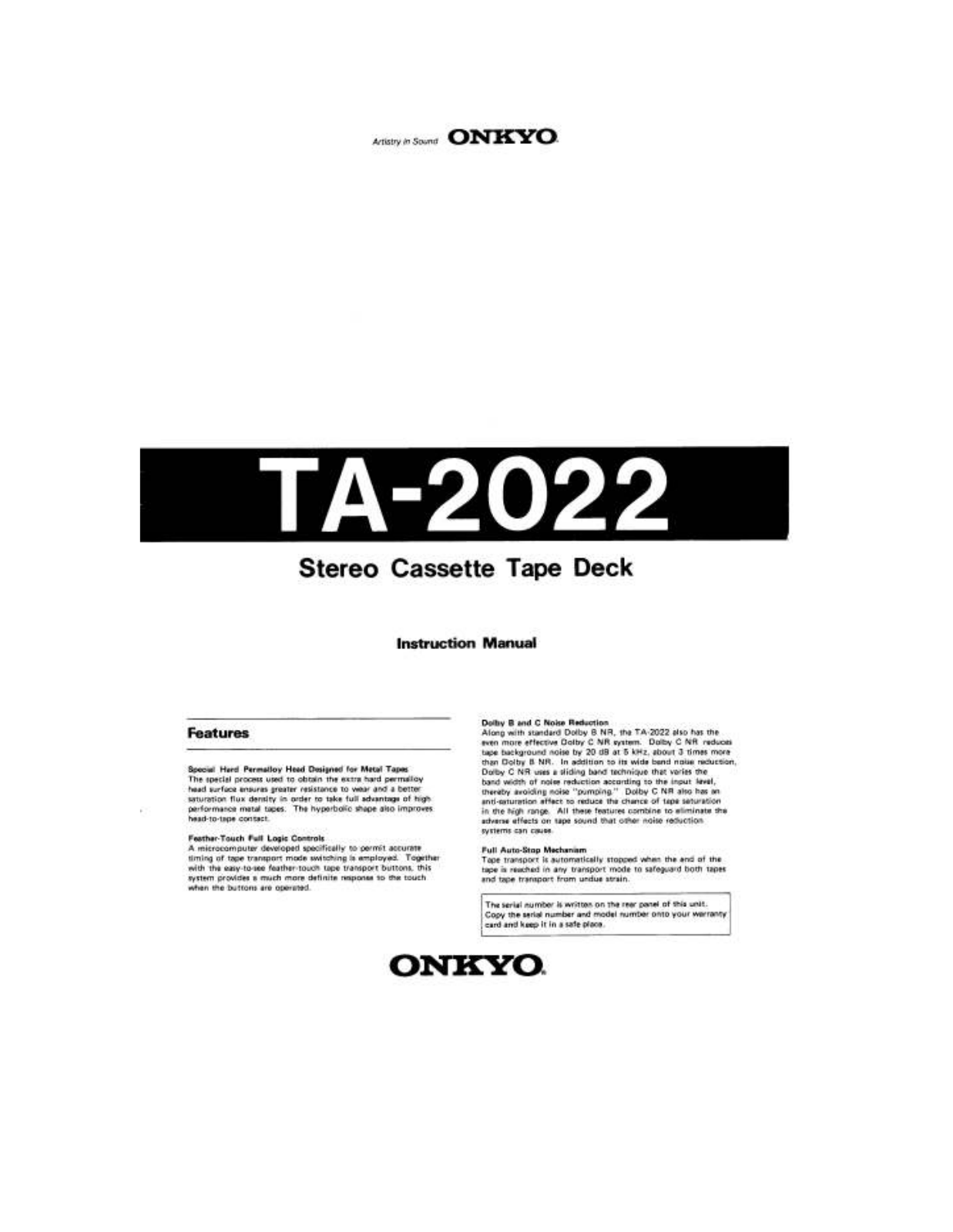 Onkyo TA-2022 Owners manual