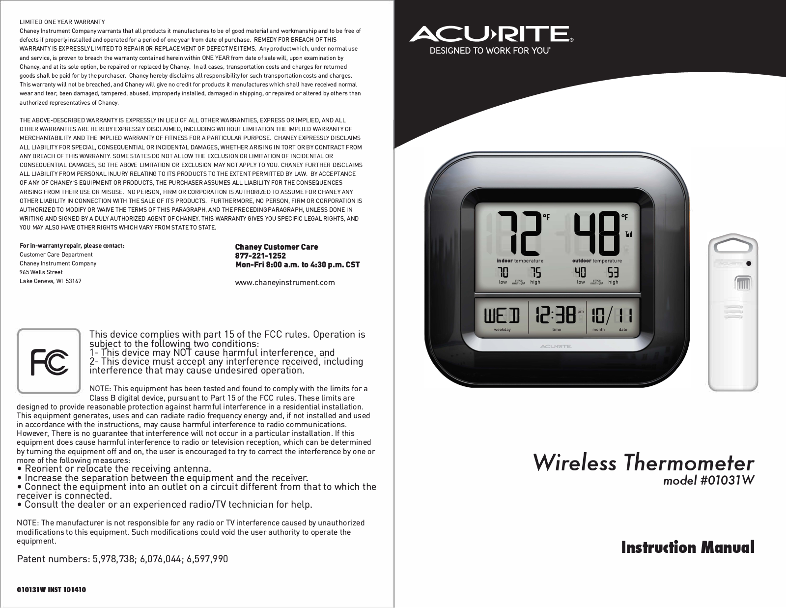 Acurite 01031W Users manual