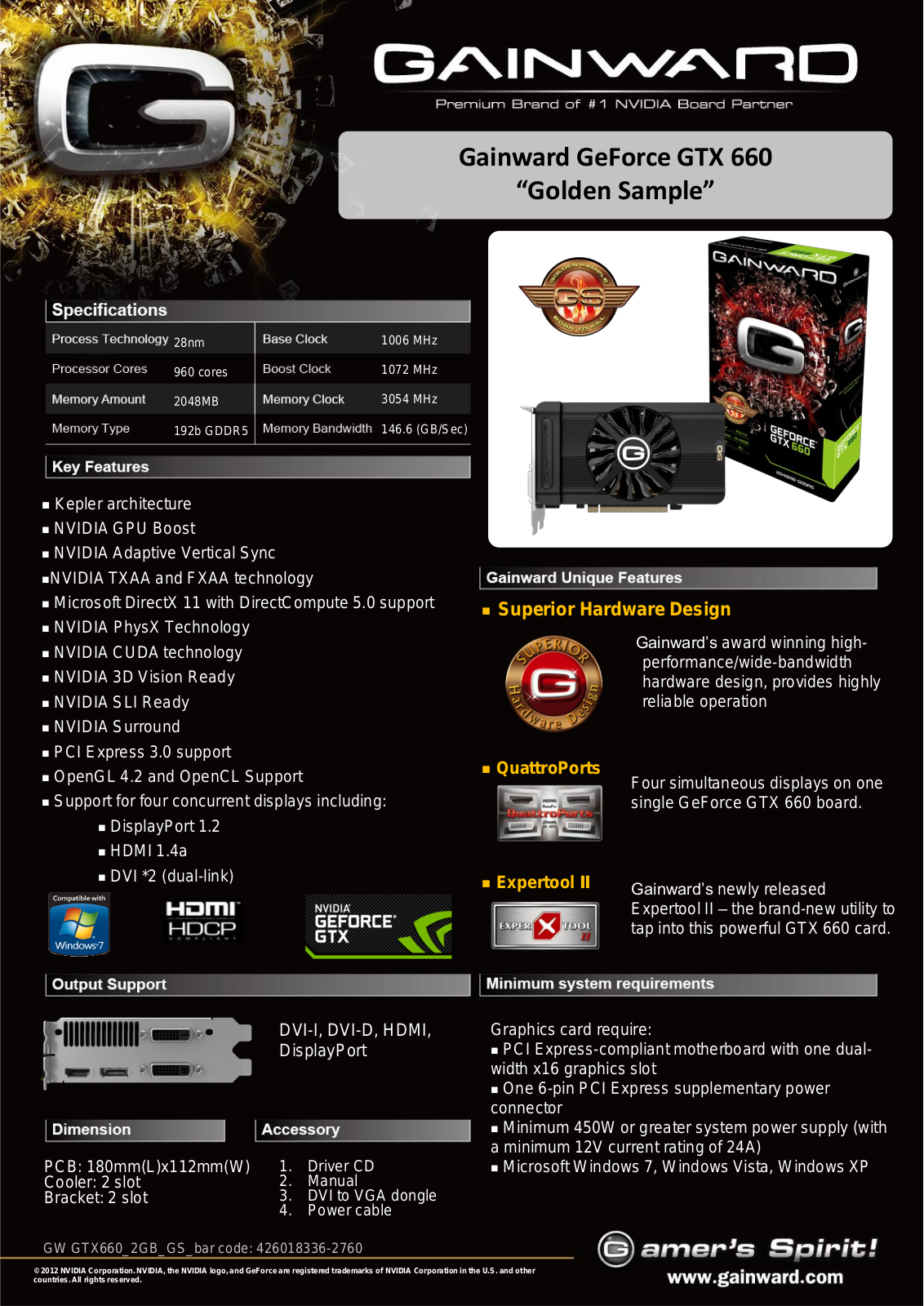 Gainward GTX 660 SPECIFICATIONS