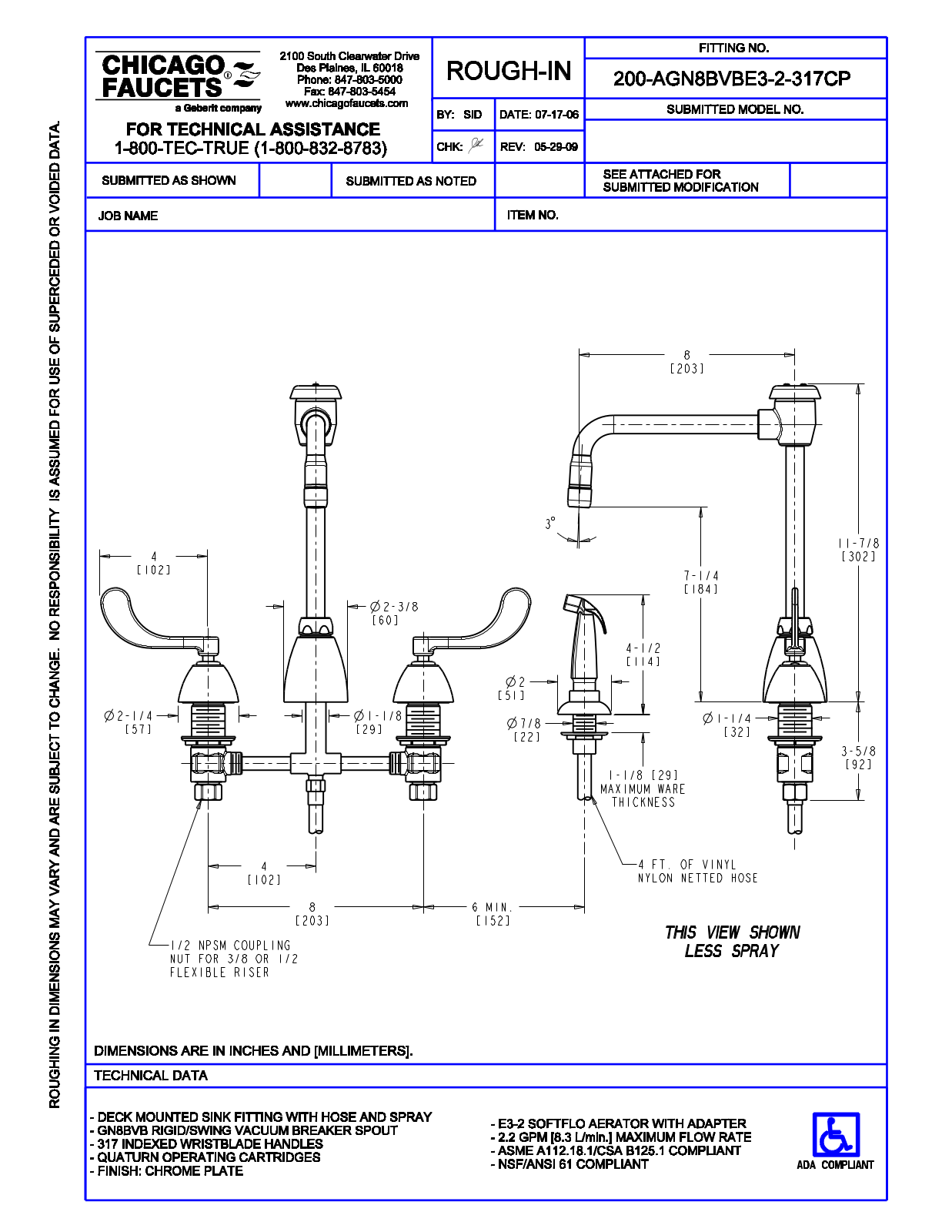 Chicago Faucet 200-AGN8BVBE3-2-317 User Manual