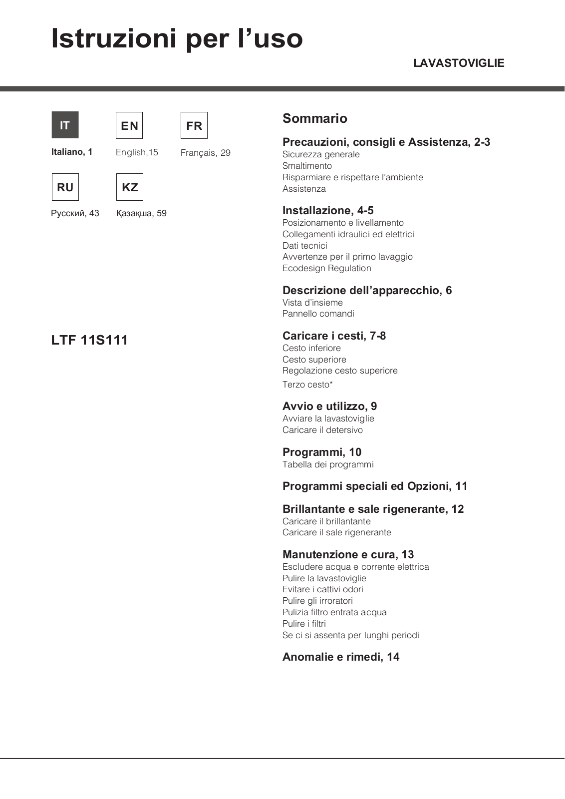 Hotpoint LTF 11S111 EU User Manual