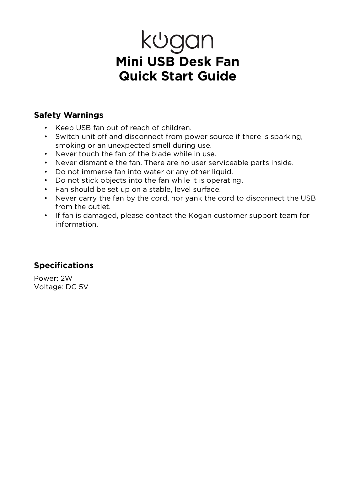 Kogan KAFANUSBBLA User Manual - ManualMachine.com