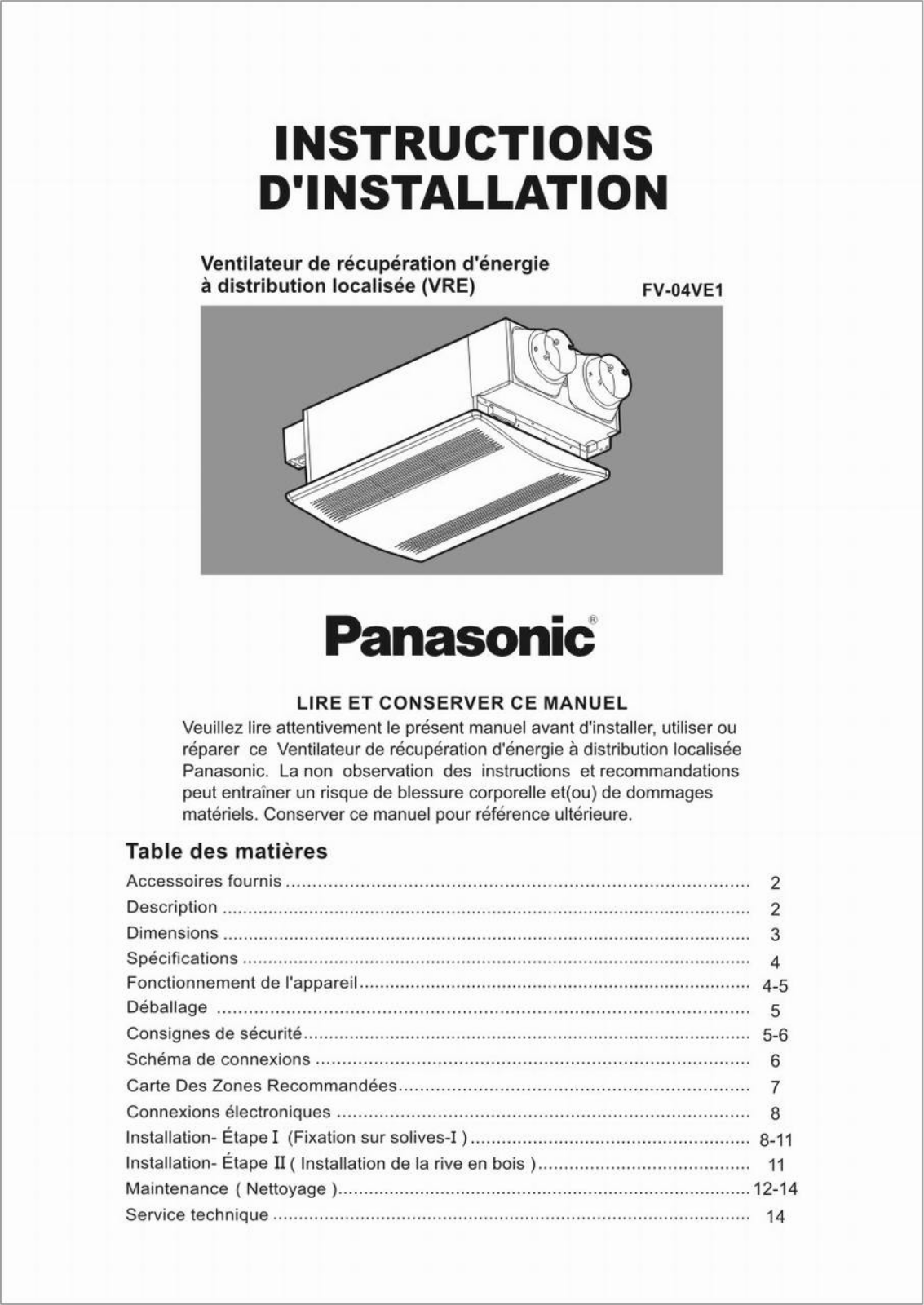 Panasonic fv-04ve1 Operation Manual