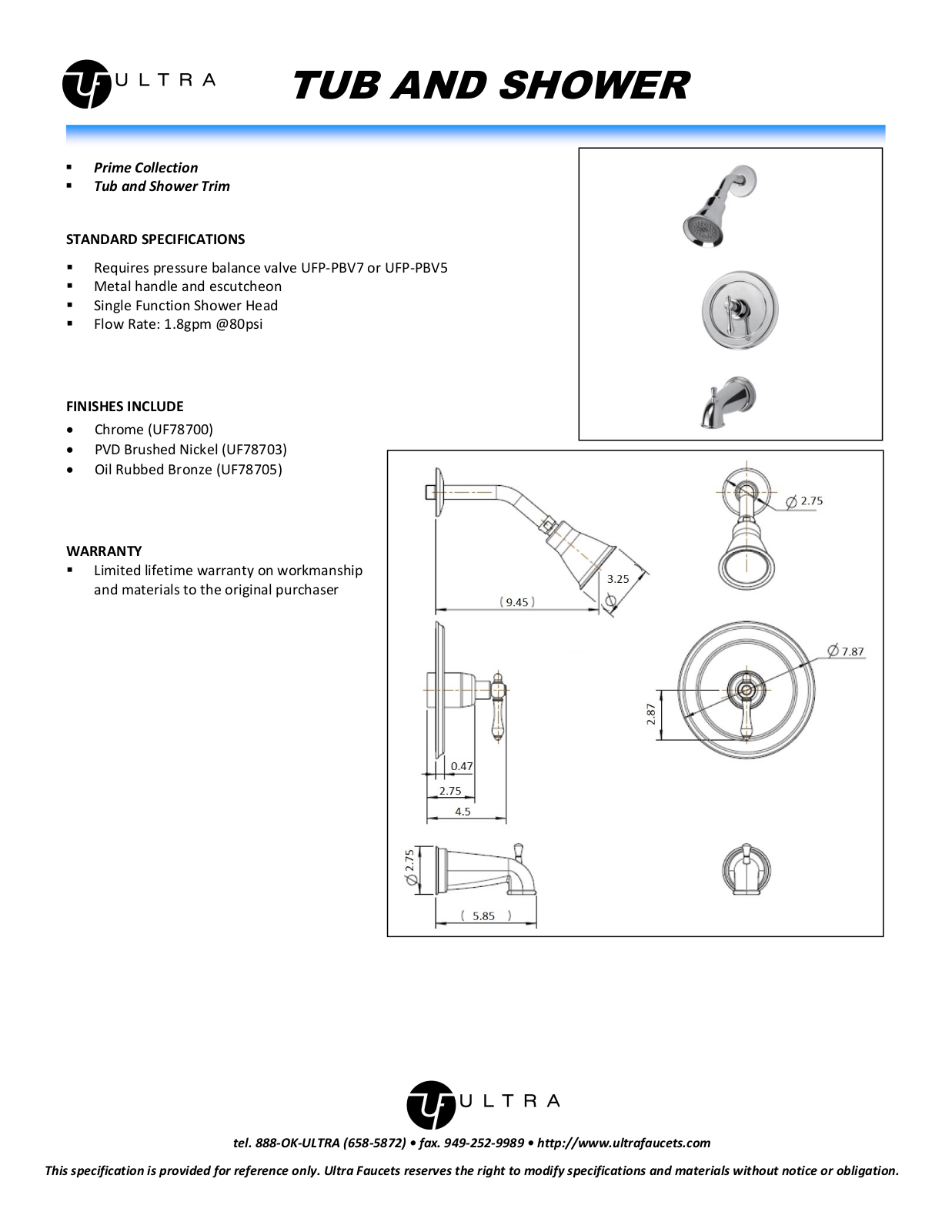 Ultra Faucets LTR10008 Specifications - ManualMachine.com