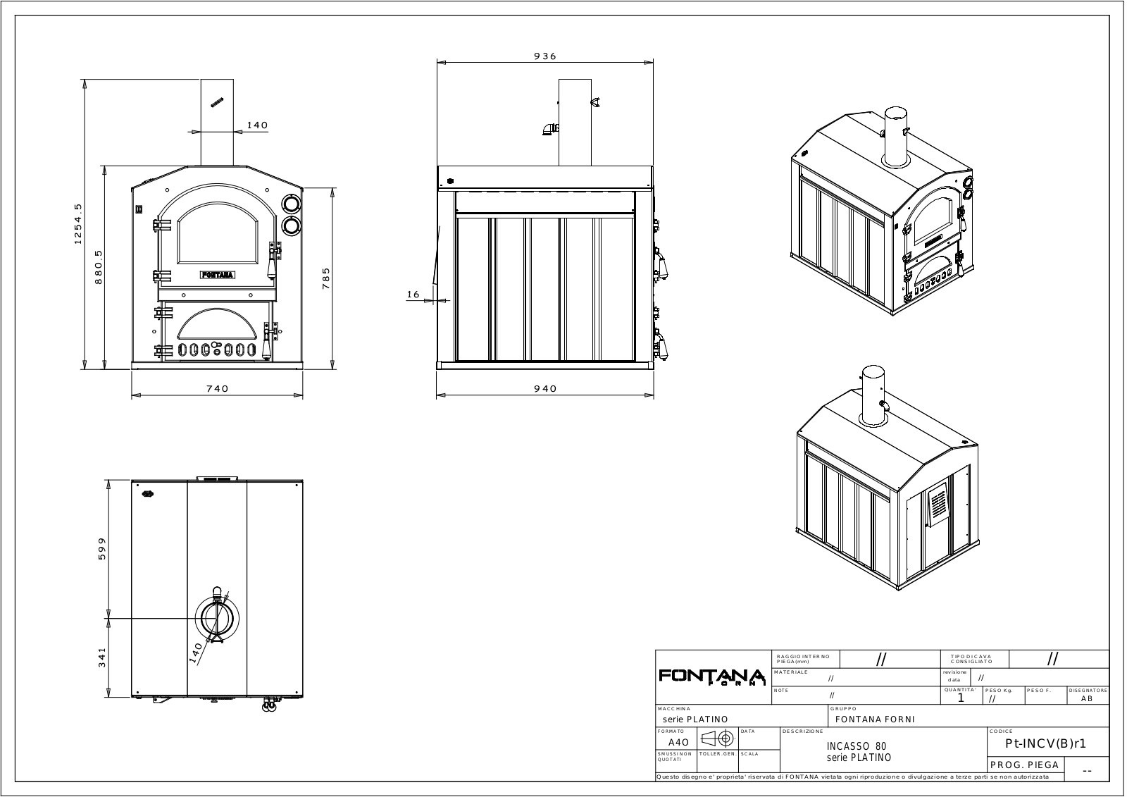 Fontana Forni CAINC80X54V, CAINC80V Dimensions drawing