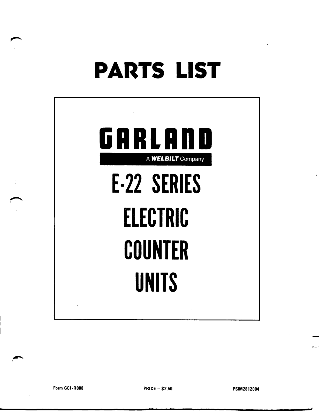 Garland E22-12CB Parts List