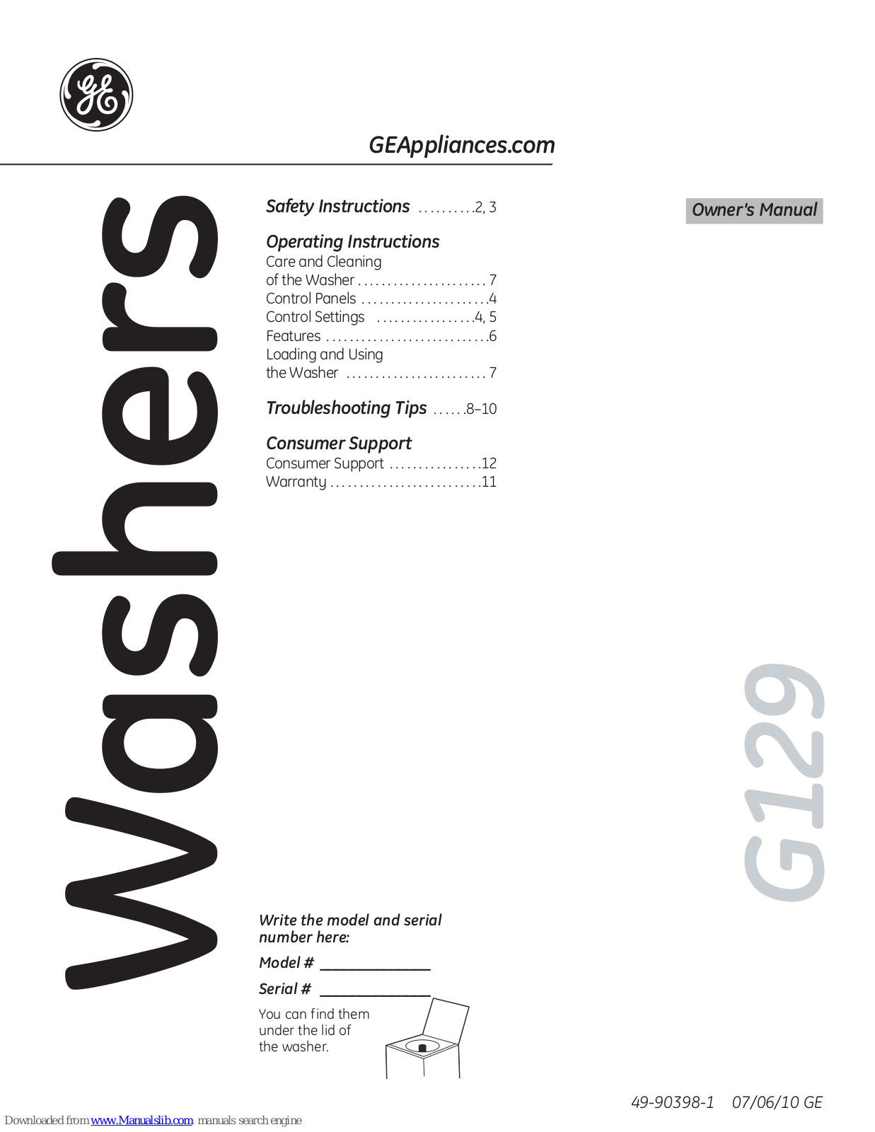 GE GTWN4000M, GTWN4000MWS, G129 Owner's Manual