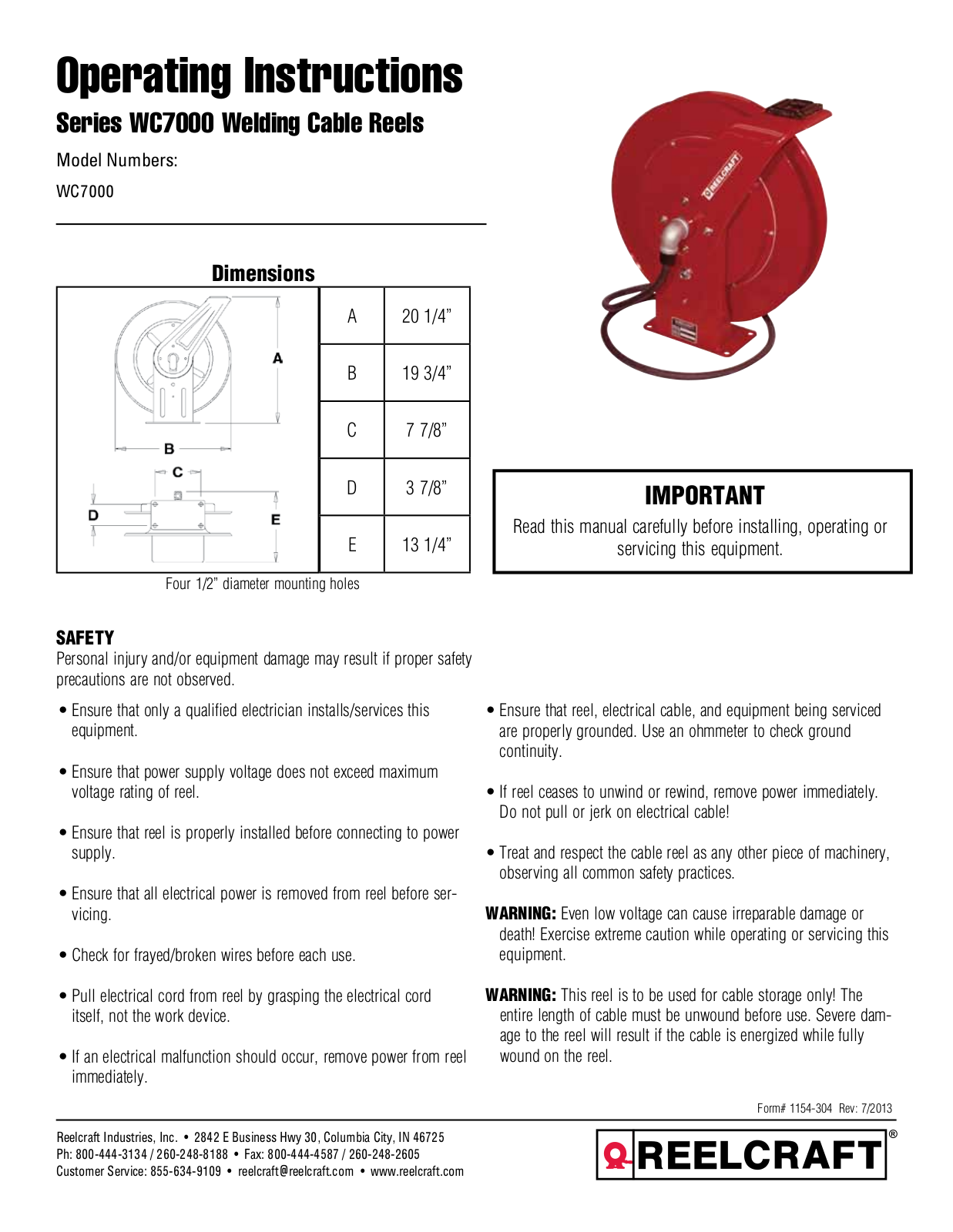 Reelcraft WC7000 User Manual