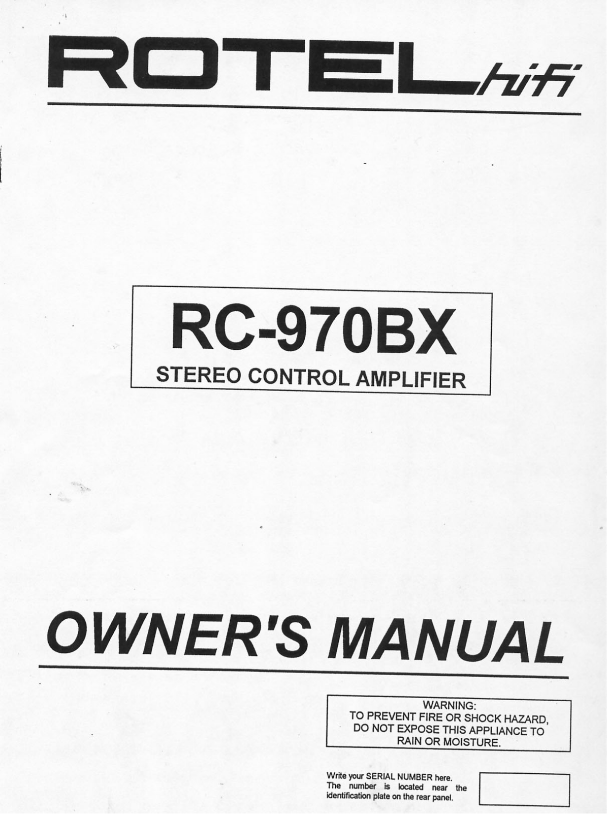 Rotel RC-970-BX Owners manual