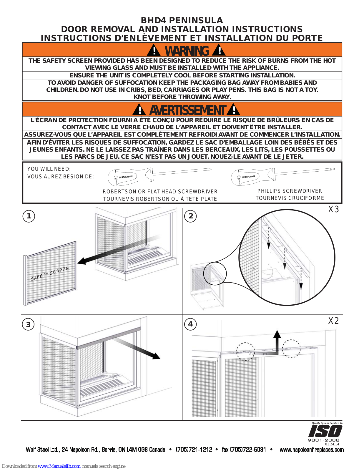 Napoleon BHD4 PENINSULA, BHD4 SEE-THRU Installation Instructions Manual