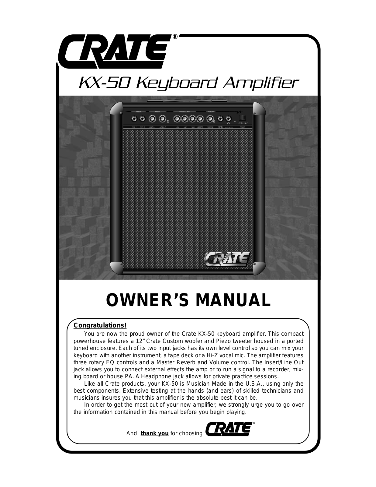 Crate Amplifiers KX-50 User Manual