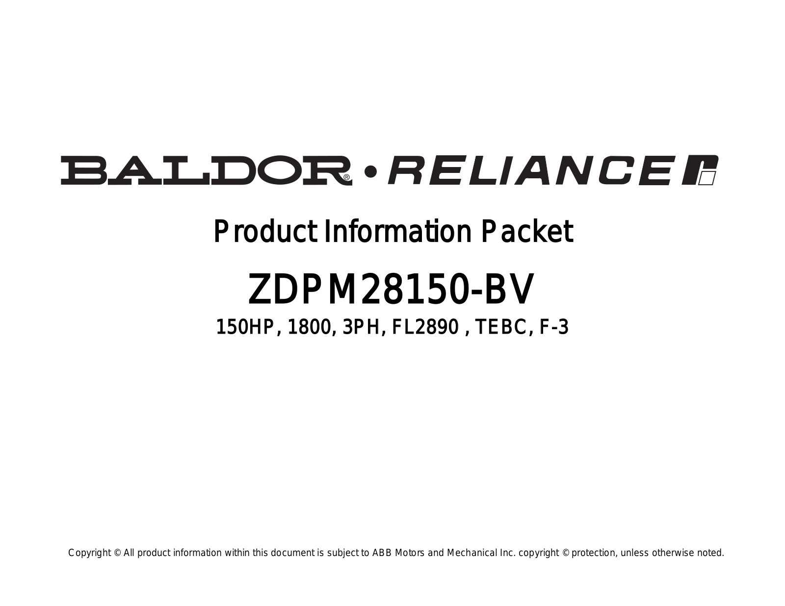 Baldor ZDPM28150-BV Product Information Sheet