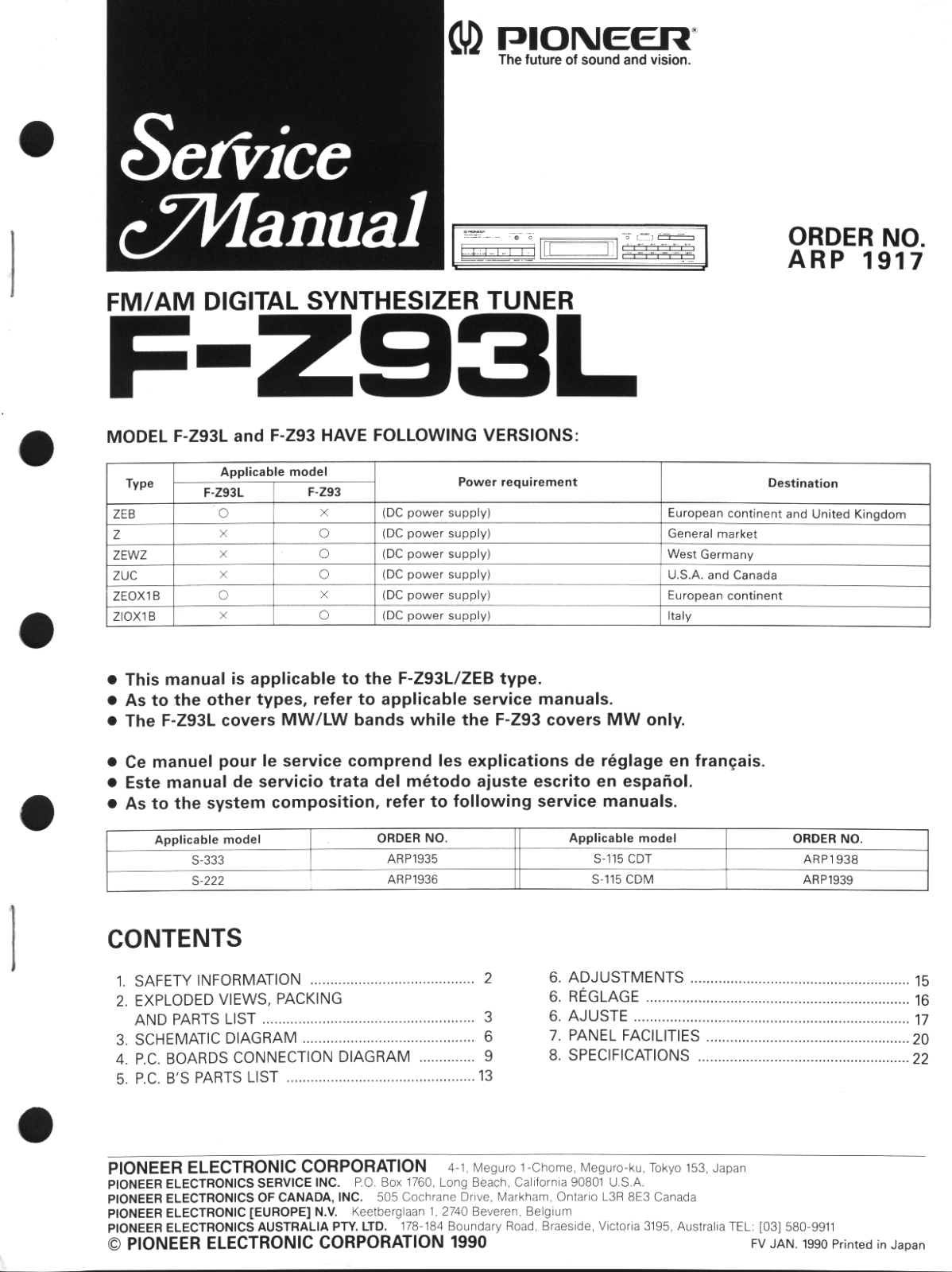 Pioneer FZ-93-L Service manual