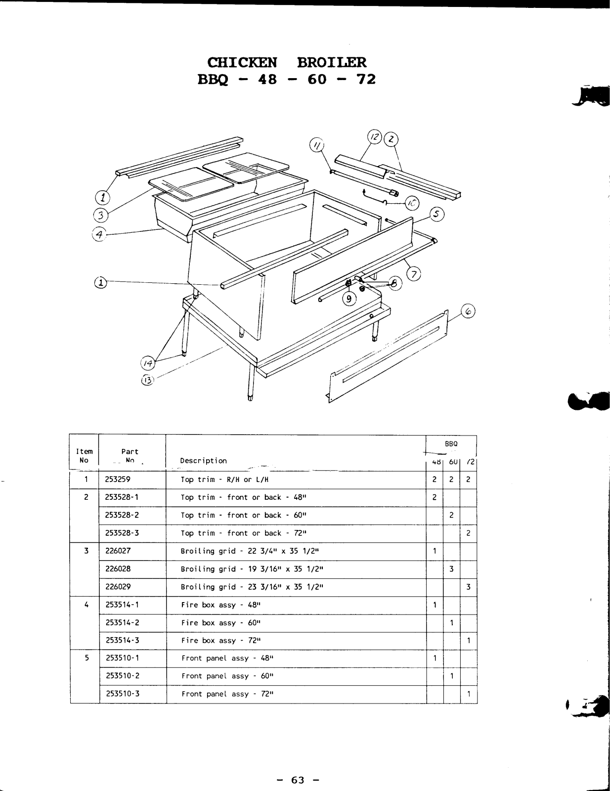 Garland BBQ-72 Parts List