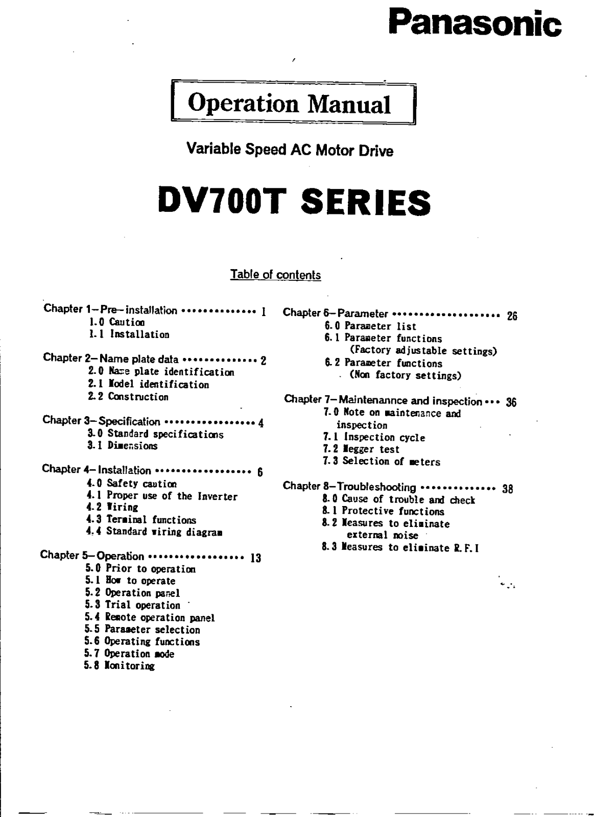 Panasonic DV700T User Manual