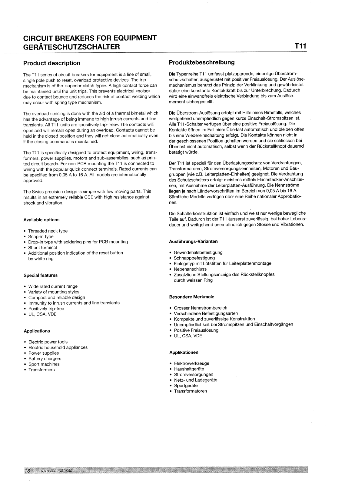 SCHURTER T11 technology data