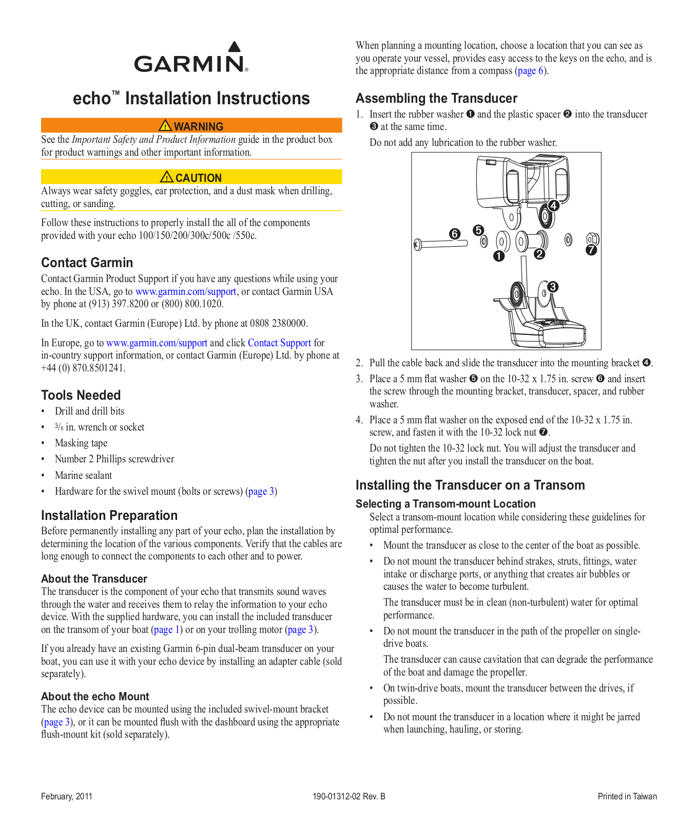 Garmin ECHO 500C, ECHO 150, ECHO 300C, ECHO 100, ECHO 200 INSTALLATION INSTRUCTIONS