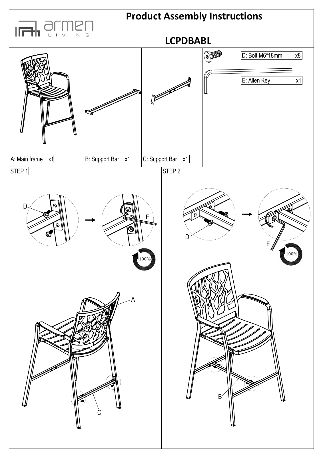 Armen Living LCPDBABL Assembly Guide - ManualMachine.com