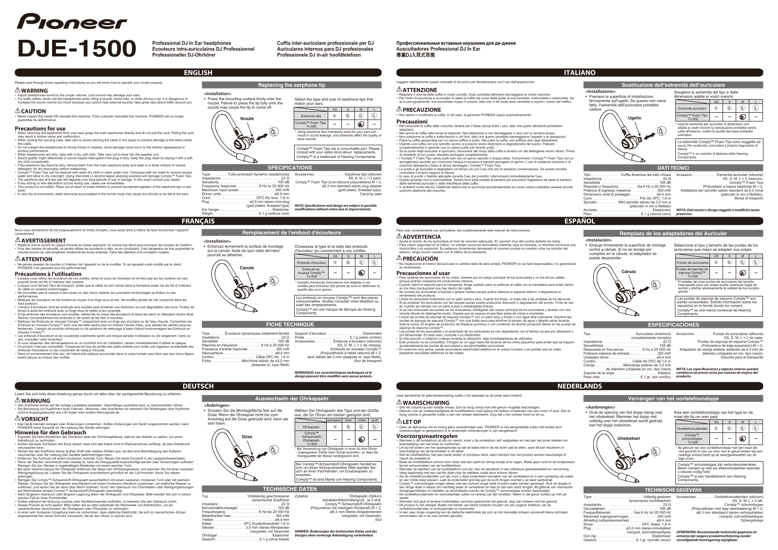 Pioneer DJE-1500 User manual