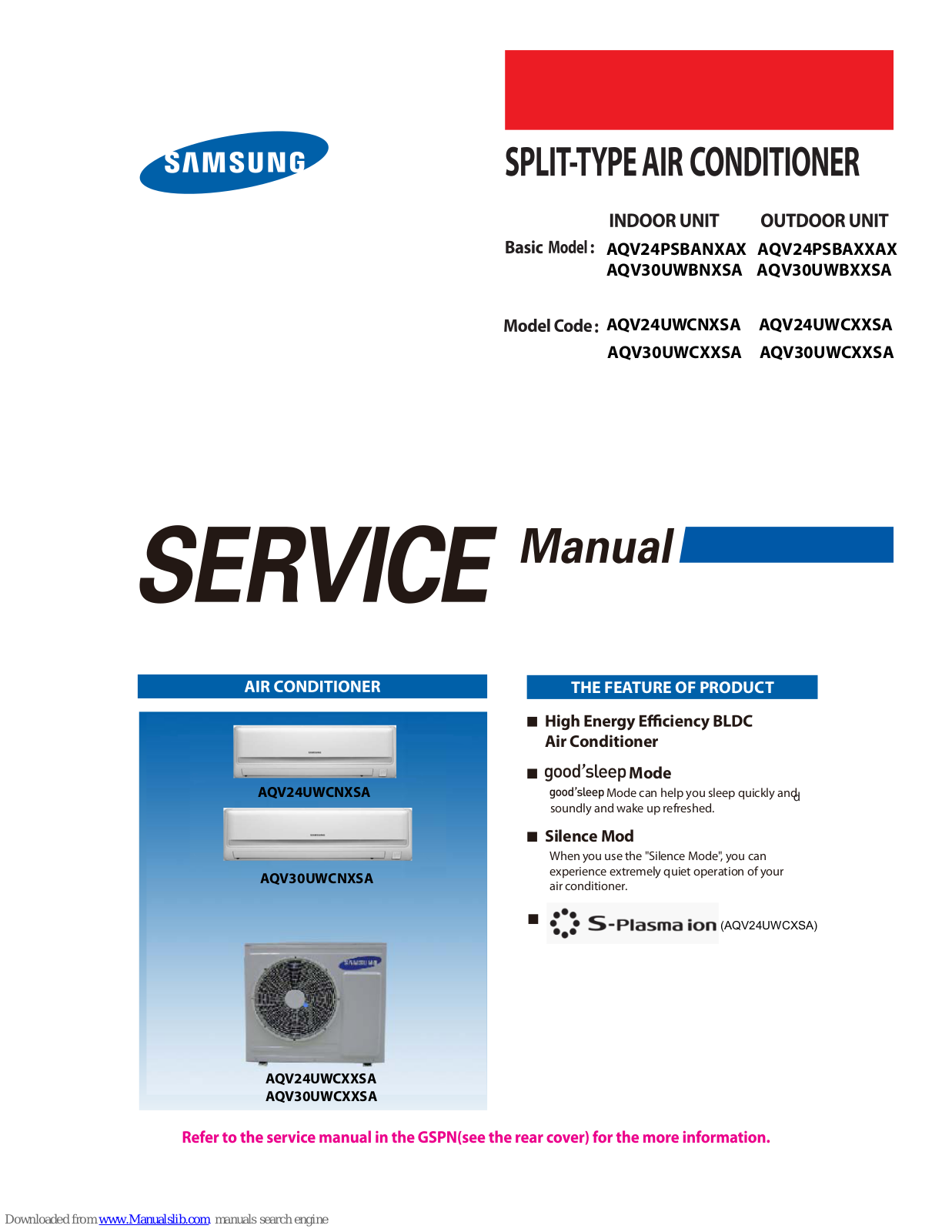 Samsung AQV24UWCNXSA, AQV24PSBANXAX, AQV30UWBNXSA, AQV30UWCXXSA, AQV24PSBAXXAX Service Manual