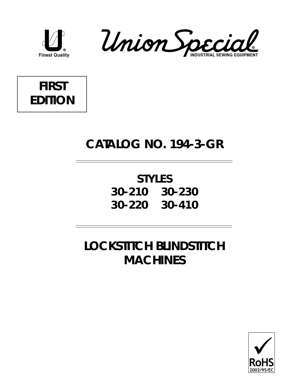 Union Special 30-210, 30-220, 30-230, 30-410 Parts List