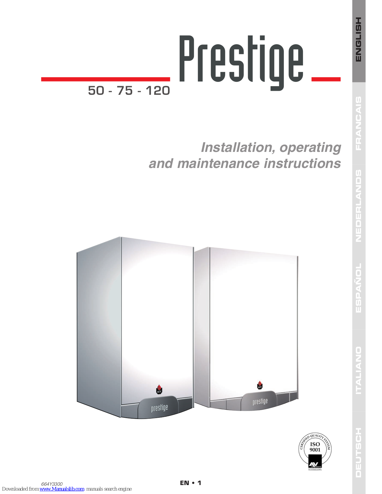 Prestige 75, 50, 120 Installation, Operating And Maintenance Instructions