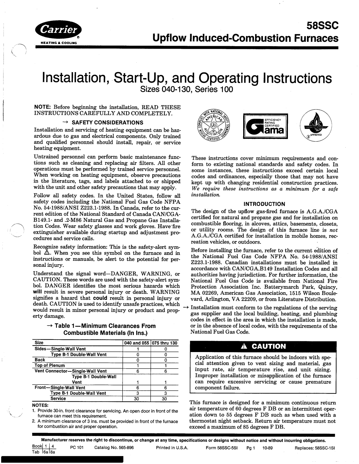 Carrier 58SSC Installation Manual