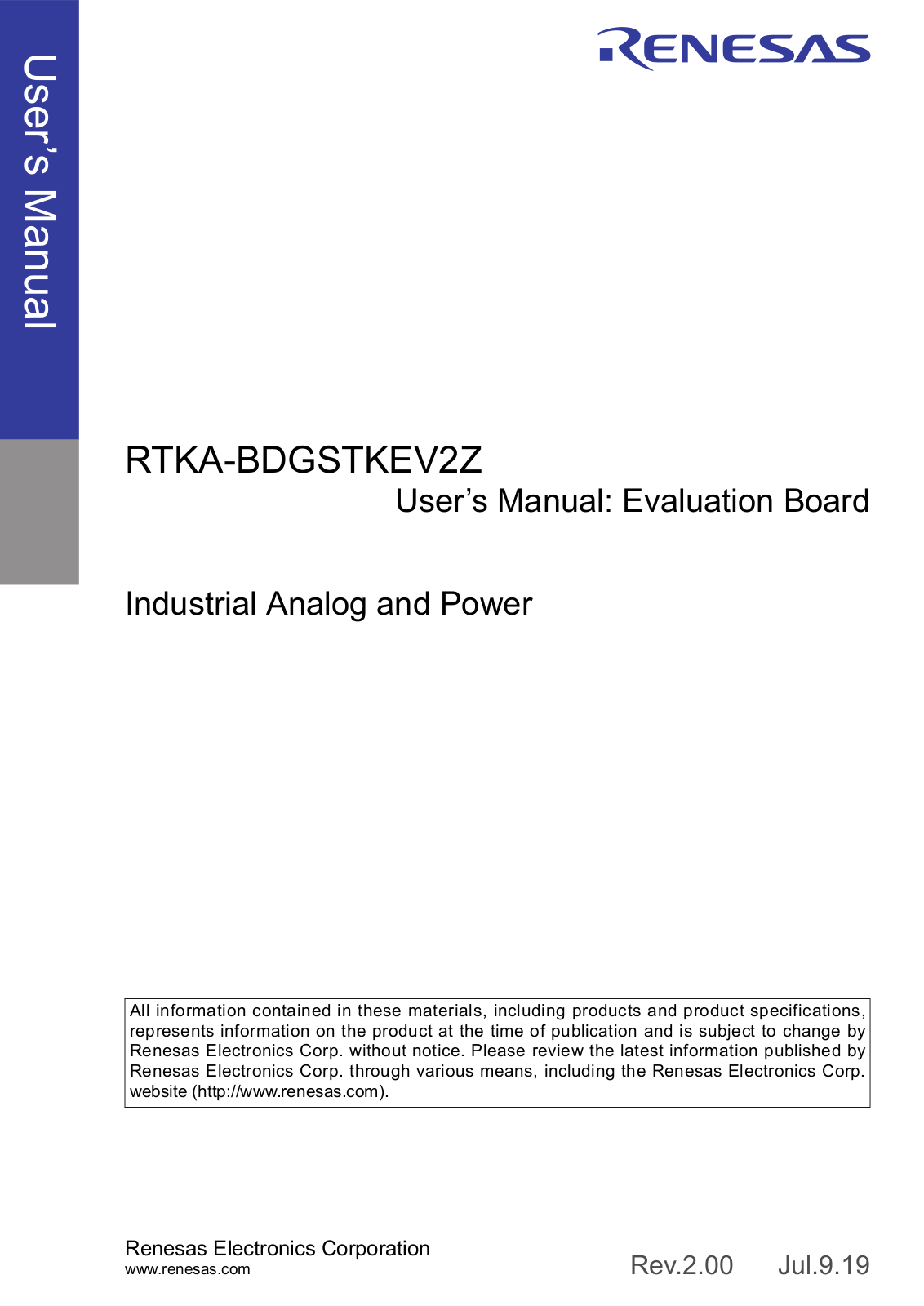 Renesas RTKA-BDGSTKEV2Z User Manual