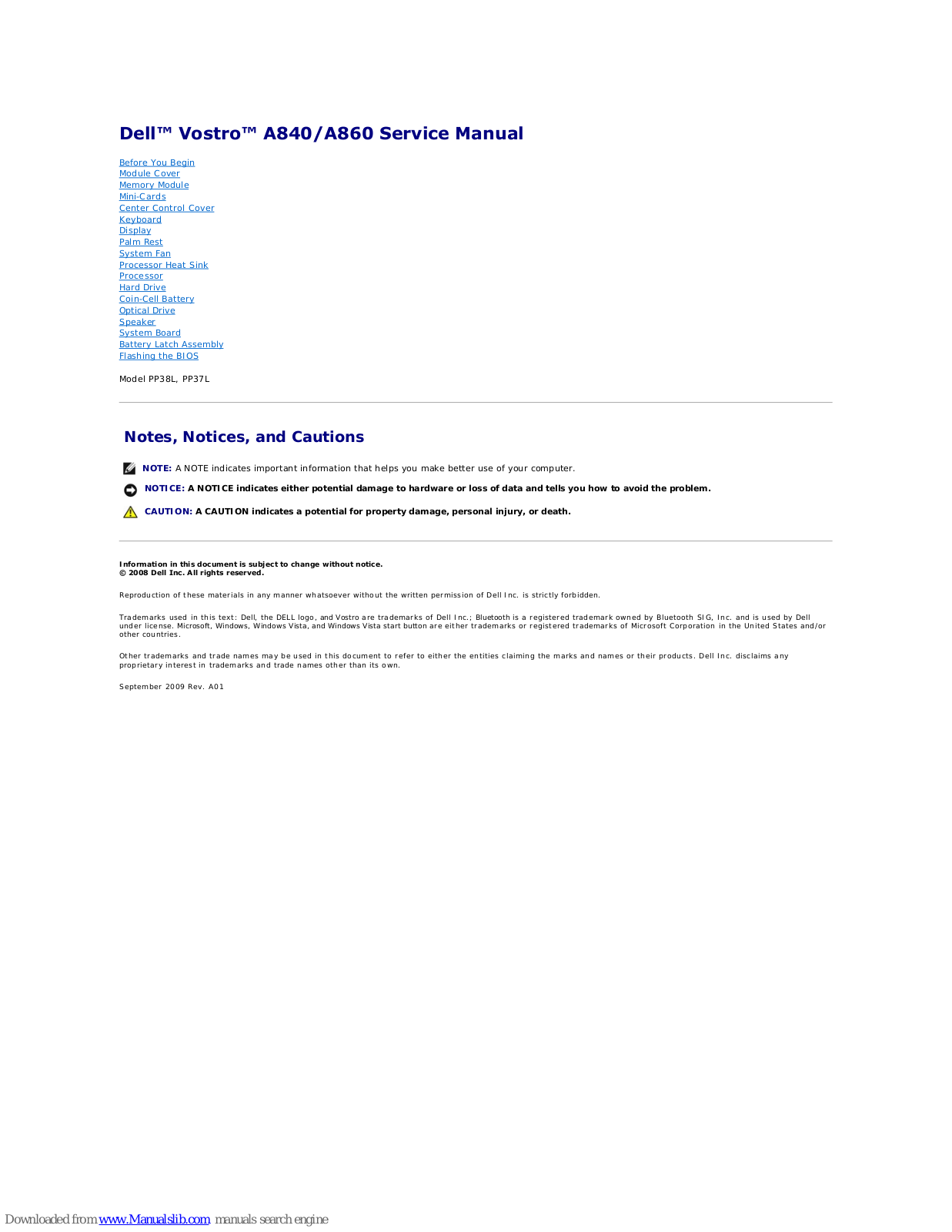 Dell 860, Vostro A860, PP38L, PP37L Service Manual