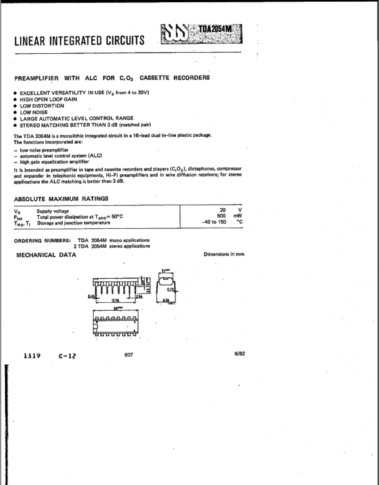 SGS TDA2054M User Manual