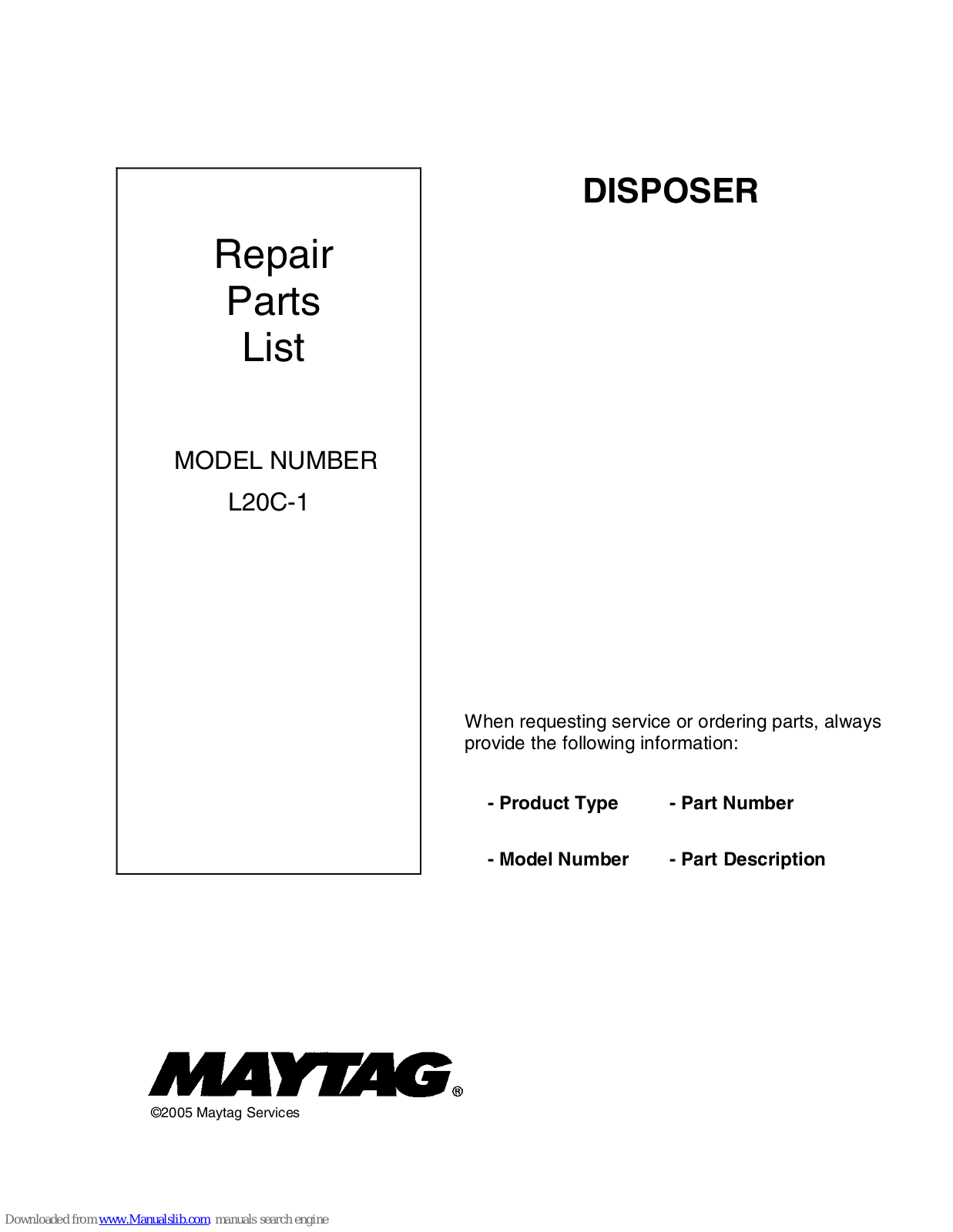 Maytag DFC5500AAXA, L20C-1 User Manual