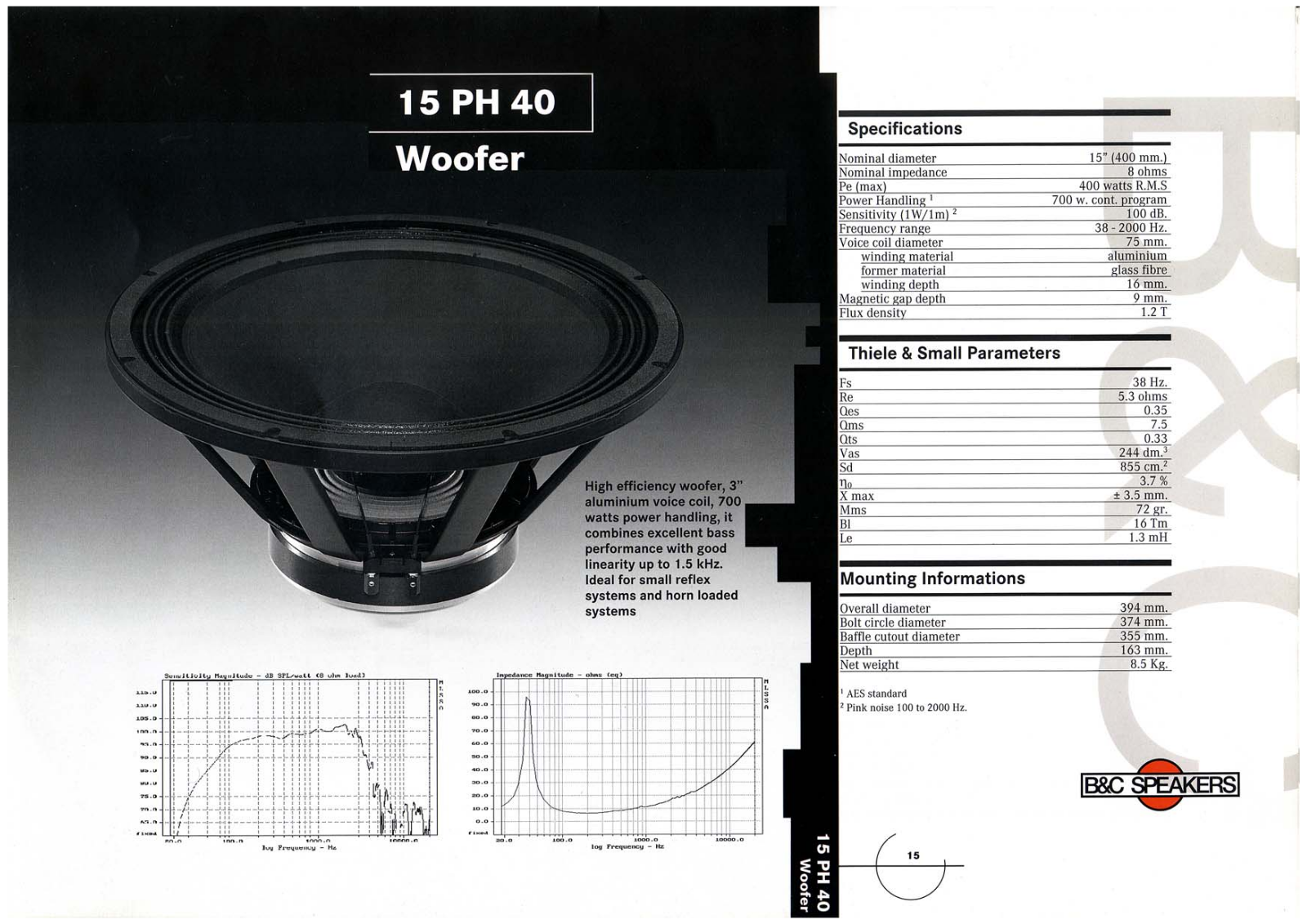 B&C Speakers 15 PH 40 User Manual