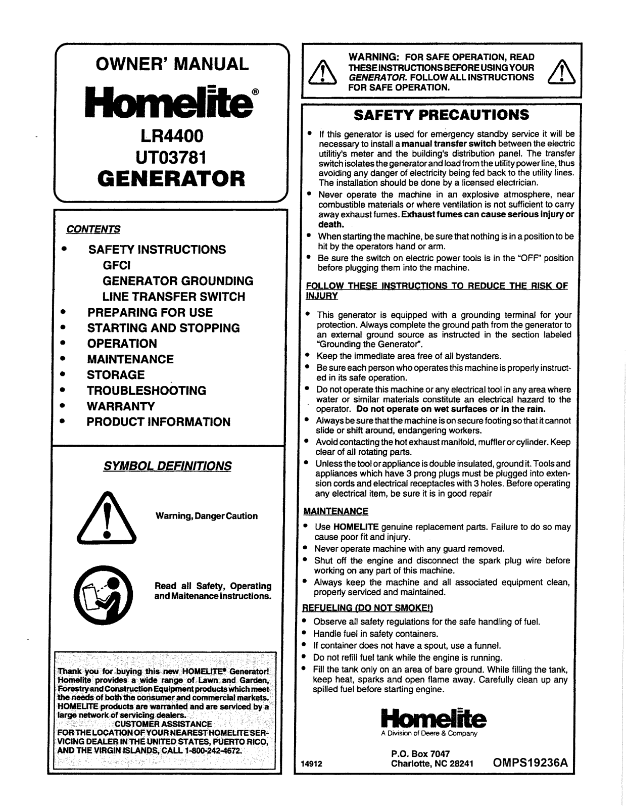 Homelite LR4400 User Manual