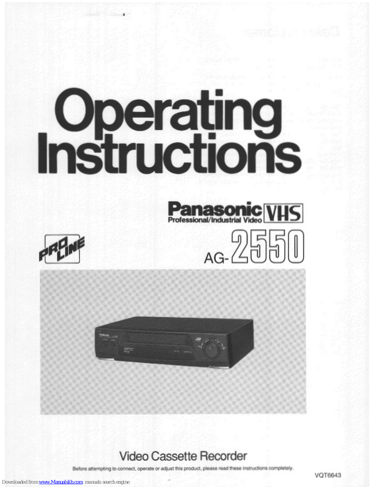 Panasonic ProLine AG-2550, ProLine AG-2550P Operating Instructions Manual