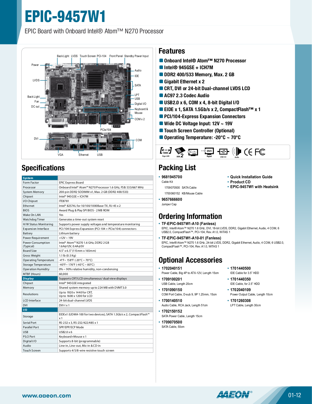 AAEON EPIC-9457W1 User Manual