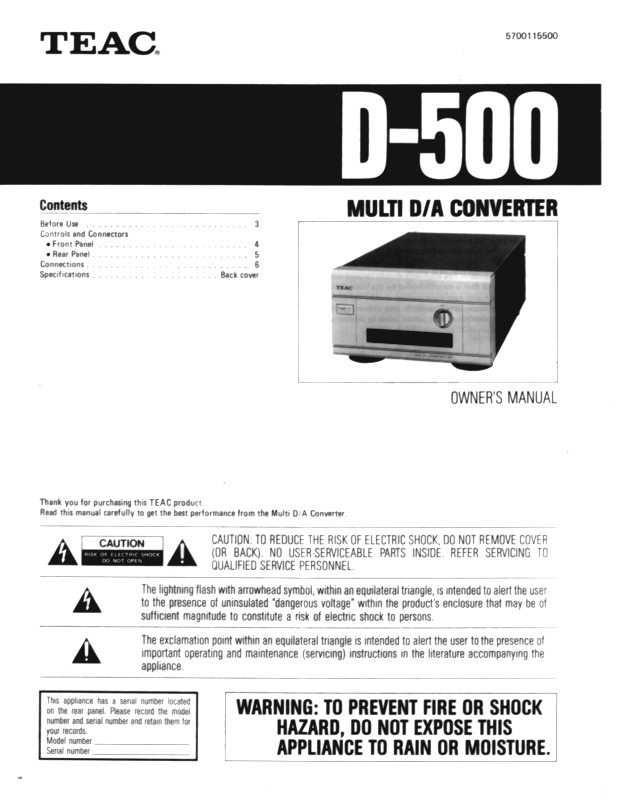 TEAC D-500 Owners manual