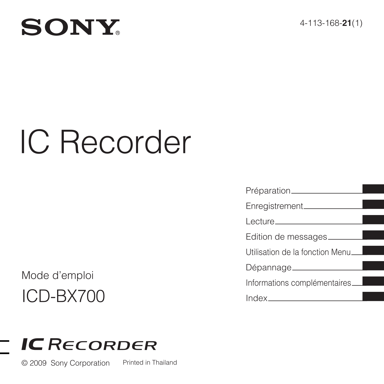 SONY ICD BX700 Instruction Manual