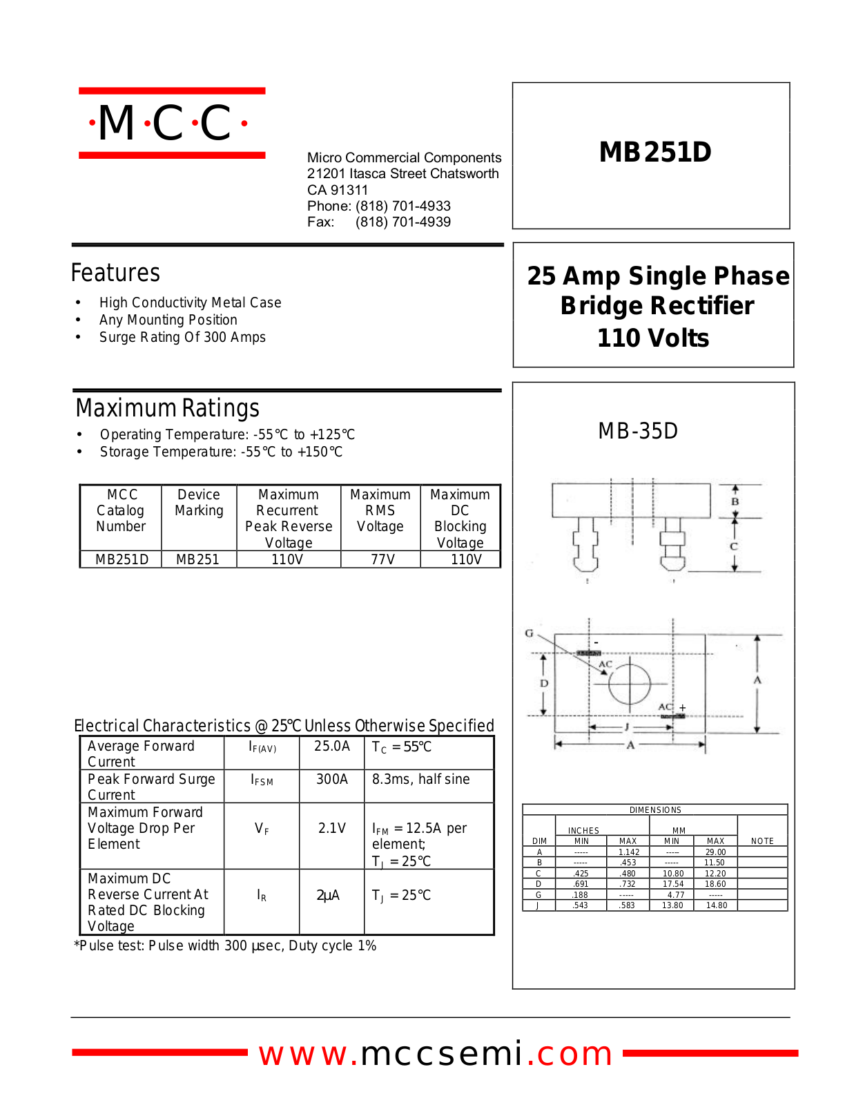 MCC MB251D Datasheet