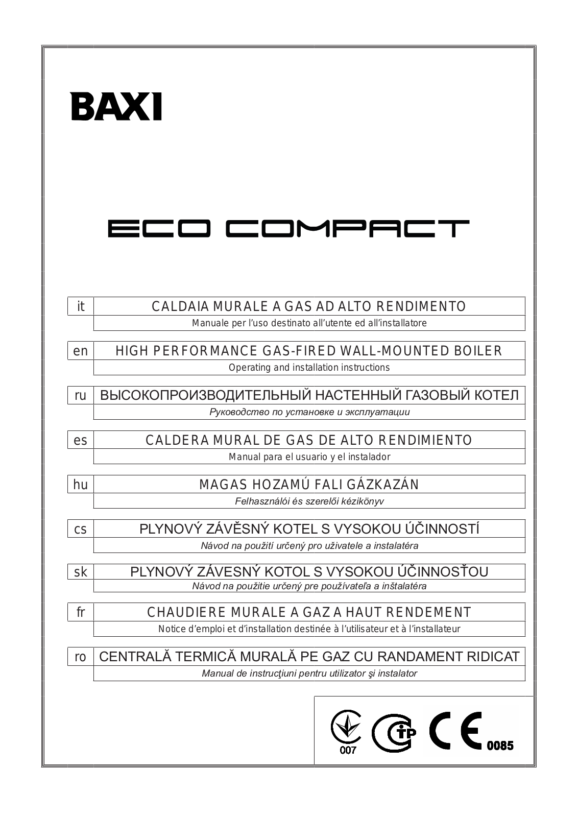 Baxi ECO5 Compact 14 F, ECO5 Compact 1.24 F, ECO5 Compact 24, ECO-5 Compact 24 F, ECO5 Compact 18 F User Manual