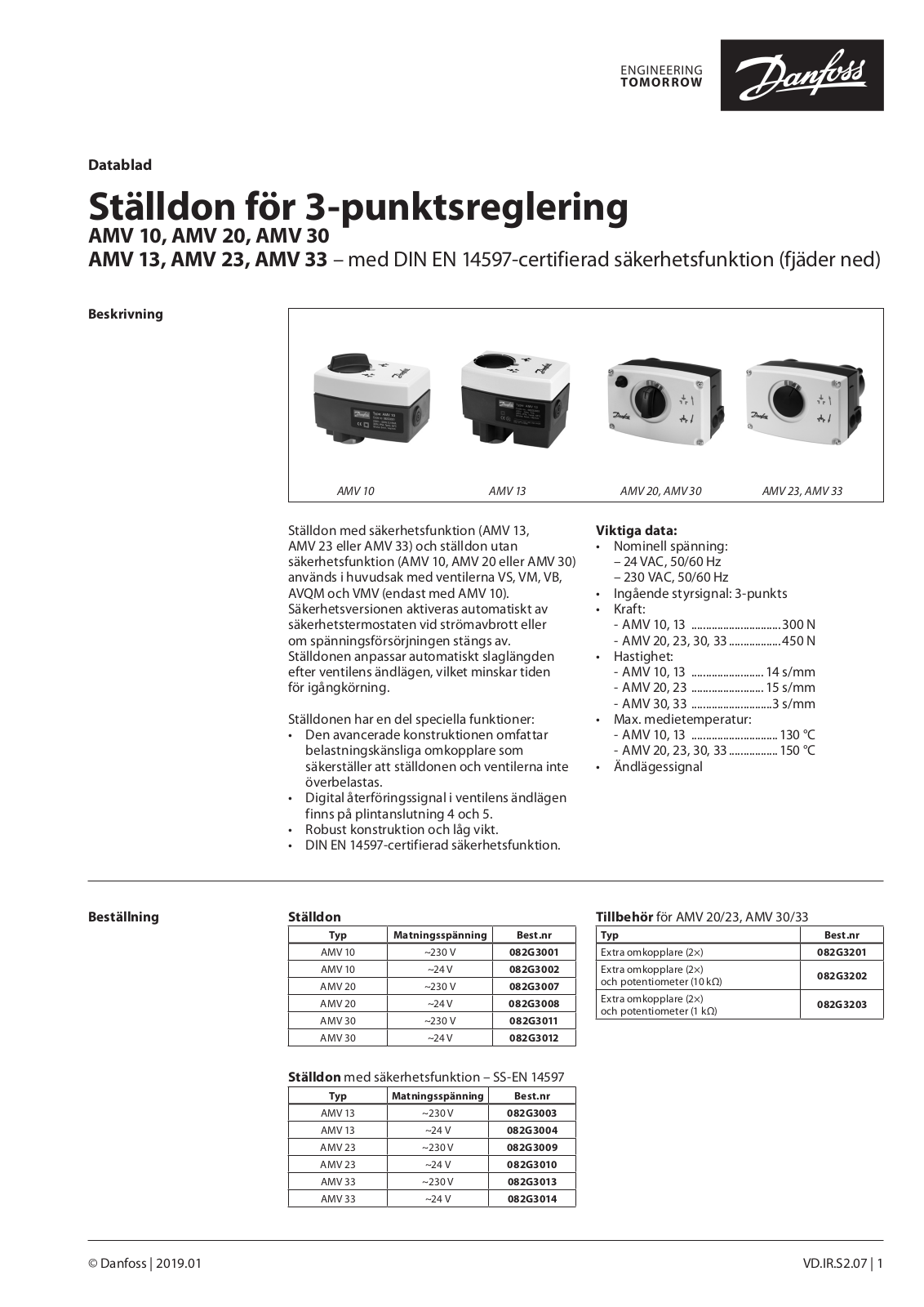 Danfoss AMV 10, AMV 20, AMV 30, AMV 13, AMV 23 Data sheet