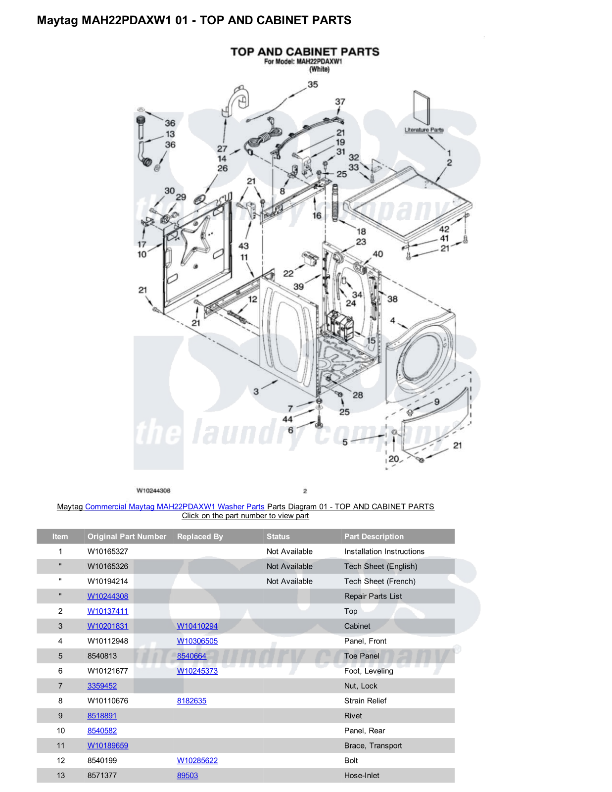 Maytag MAH22PDAXW1 Parts Diagram