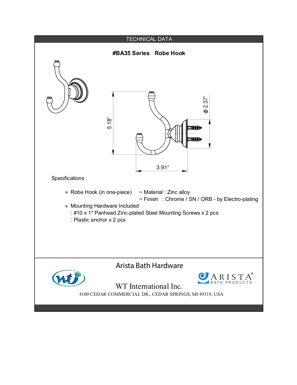 ARISTA WTIN1047 Specifications - ManualMachine.com