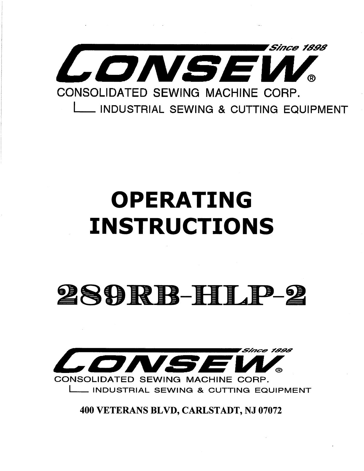 CONSEW 289RB-HLP-2 Operating Instruction