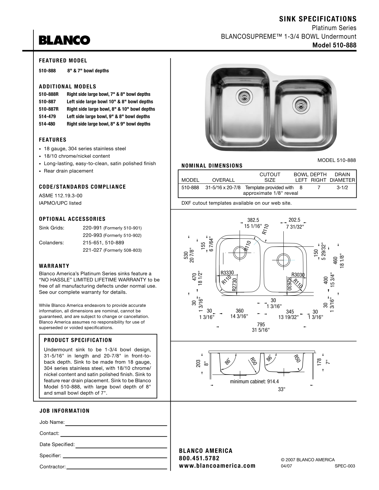 Blanco 510-888 User Manual