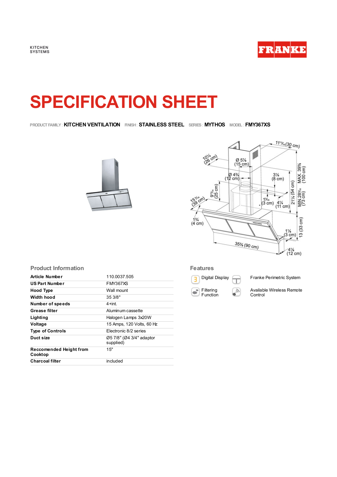 Franke Foodservice FMY367XS User Manual