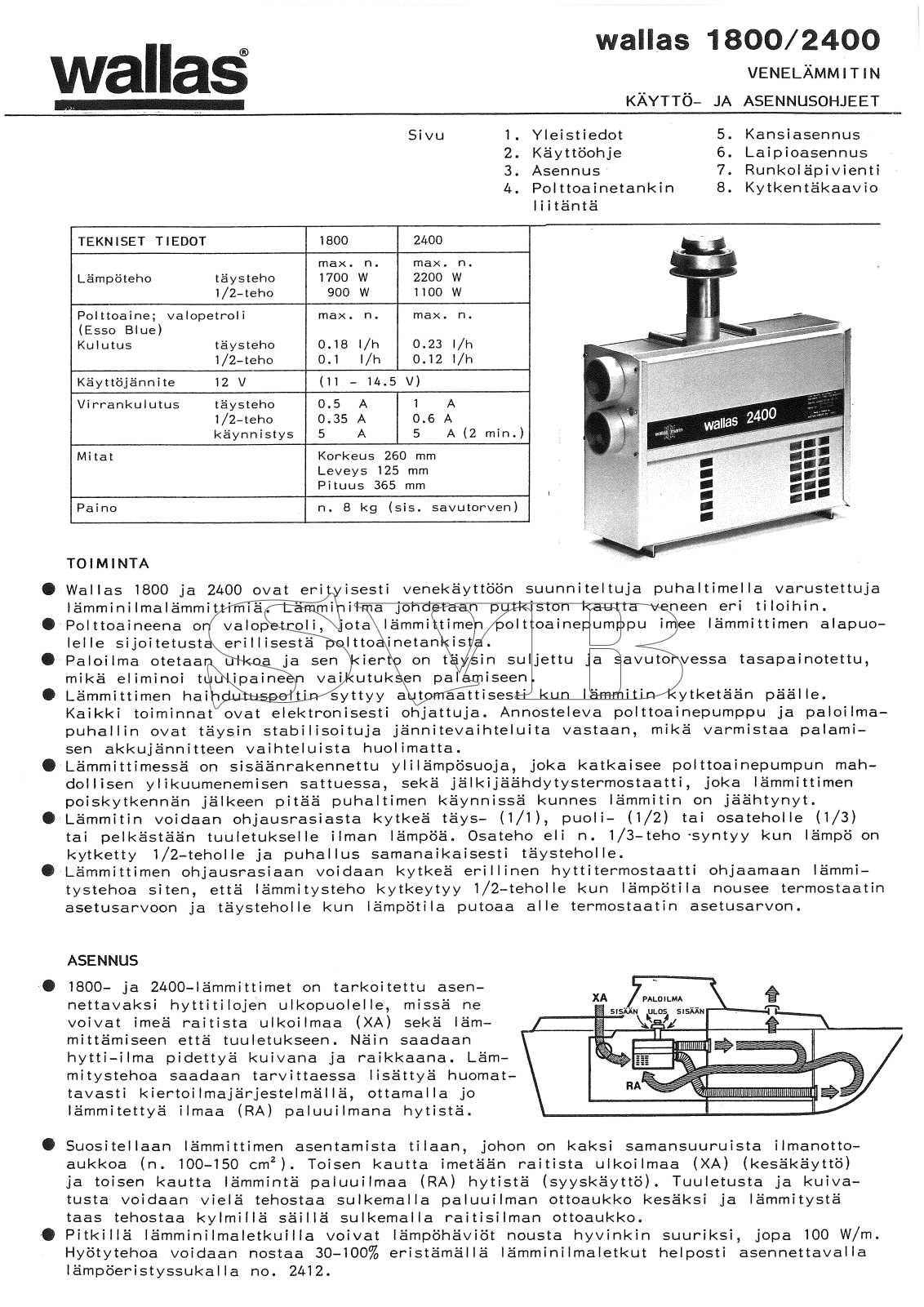 wallas 1800, 2400 User guide - ManualMachine.com